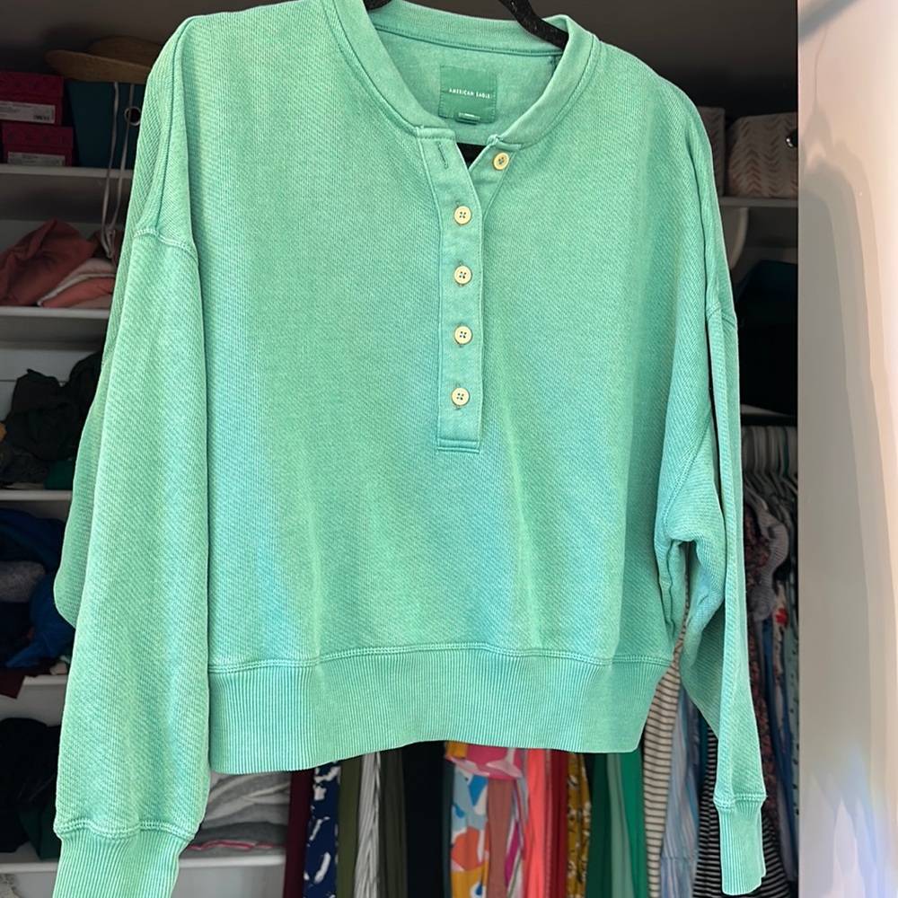 Green American Eagle Henley style shirt but with feminine touches